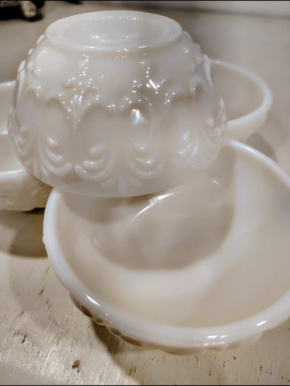 White Embossed Ceramic Serving Bowls - Set of 4